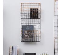Orsina 2 Tier Wall Mount Magazine Rack,iron Wireframe Newspaper Holder,black And Rose Gold Finish Magazine Holder