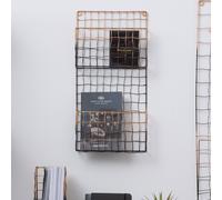 Orsina 2 Tier Wall Mount Magazine Rack, Iron Wireframe Newspaper Holder, Black & Rose Gold Finish Magazine Holder Orsina Gold