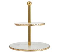 Premier Housewares 2 Tier White Marble/Gold Finish Cake Stand/Cake Stands For Afternoon Tea/Cake Holder/Cupcake Stand/Cake Plate Stand W30 x D30 x H33cm/ Cake Stand