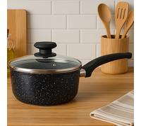 Orsina 20cm Saucepan With Glass Lid, Non-Stick Aluminium Pan With Marble Effect Finish, Durable Cookware in Black Orsina Black