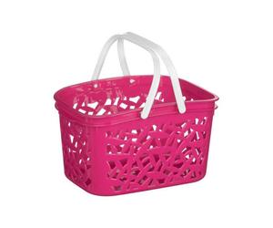 Orsina 2400Ml Hot Pink Storage Basket,plastic Bin With White Handle,portable Plastic Basket For Home & Office