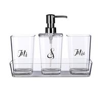 Orsina 3 Pc Bathroom Accessories Set With Matching Tray, Clear Bathroom Decor Set, Soap Dish, Tumbler, & Dispenser Orsina Clear