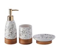 Premier Bubble Print Bathroom Set, Bamboo Base, White