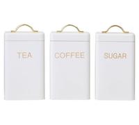 Orsina 3-Piece Cream & Gold Tea Coffee Sugar Canisters, Tin Kitchen Storage Jars With Lids, Storage Containers