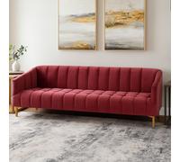 Orsina 3-Seat Wine Velvet Sofa With Brushed Gold Stainless Steel Legs, Bold Channel Tufted Luxury Lounge Sofa in Red Orsina Red