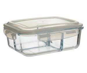 Orsina 3, Section Rectangular Glass Container With Lid - 1520Ml, Borosilicate Glass With Airtight Silicone Seal