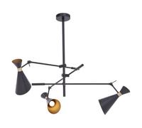 Orsina 3 Shade Black & Gold Triple Pendant, Hanging Ceiling Light With Central Stem, Adjustable Light Fixture