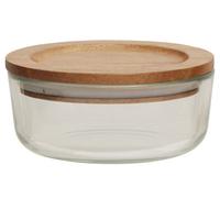 Orsina 300Ml Round Glass Container With Acacia Lid, Glass Container With Airtight Lid, Airtight Glass Container