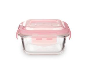 Orsina 320Ml Square Mini Food Storage Container, Bpa-Free Pink Lid Kitchen Food Storage Container, Food Containers