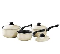 Orsina 3pc Cream Belly Pan Set, Durable Carbon Steel Pots With Lids, Compact Cookware Trio With Non-Stick Interior Orsina Cream
