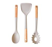 Orsina 3Pc Kitchen Tool Set With Stone Grey Silicone Heads,kitchen Gadget Set,non-Scratch Utensils With Wooden Grip