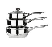 Orsina 3pc Mirrored Stainless Steel Pan Set, Durable Cookware Set With Glass Lids For Efficient Cooking in Silver Orsina Silver