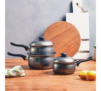 Orsina 3pc Silver Belly Pan Set With Bakelite Handles, Non-Stick Carbon Steel Cookware Set, Belly-Shaped Pots Set Orsina Silver