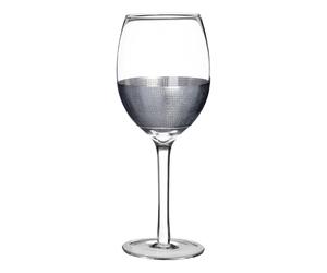Orsina 4 Pc Small Wine Glasses, Textured Geometric Wine Glasses Set With Silver Metallic Strip, Ribbed Wine Goblets Orsina Silver