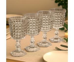 Orsina 4-Pc Wine Goblet Set, Etched Drinking Glasses, Elegant Goblets, Delicate Stemware For Events Or Daily Use