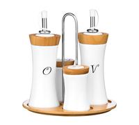 Orsina 4pc Bamboo & Ceramic Condiment Set in White Orsina White