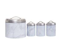 Orsina 4Pc White Marble Effect Storage Set, Kitchen Storage Set, 4 Piece Kitchen Canister Set, Metal Canisters in Silver Orsina Silver