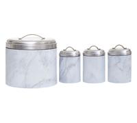 Orsina 4Pc White Marble Effect Storage Set, Kitchen Storage Set, 4 Piece Kitchen Canister Set, Metal Canisters in Silver Orsina Silver