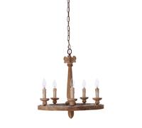 Orsina 5 Arm Shabby Chic Chandelier, Aged Wood & Metal Hanging Ceiling Light, Melted Candle Holder Design in Brown Orsina Brown