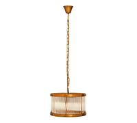Orsina 5 Bulb Drum Pendant Light, Chrome Frame with Fluted Glass Panels, Chic Art Deco Ceiling Light Fixture in Brown Orsina Brown