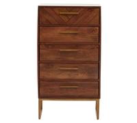 Orsina 5 Drawer Chest, Mango Wood Bohemian Dresser With Gold Iron Accents, Functional Tallboy Storage Unit