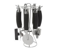 Orsina 5 Pc Kitchen Gadget Set with Rotatable Stand, Stainless Steel Kitchen Tool Set, Kitchen Utensils with Holder in Black Orsina Black