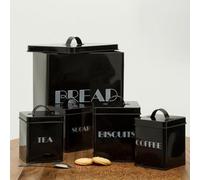 Orsina 5 Piece Black Kitchen Storage Set, Includes Tea, Coffee, Sugar, Bread & Biscuit Canisters, Durable Metal
