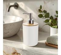 Premier Housewares White Lotion Dispenser/Made From Durable Eco Friendly Bamboo Fibre/Suitable For Everyday Use/Manual Soap Dispenser/Cool Grey Hand Soap Dispenser/Dimensions are W9 x D9 x H18cm