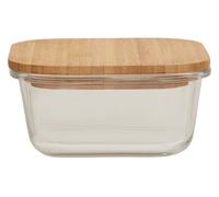 Orsina 520Ml Square Glass Container With Bamboo Lid, Glass Container With Airtight Lid, Airtight Glass Container