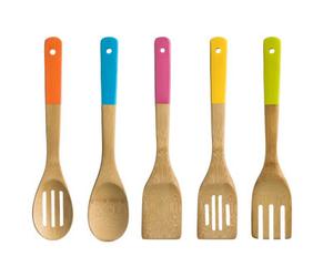 Orsina 5Pc Bamboo Utensil Set,slotted Spoon, Spoon, Turner, Slotted Turner & Spaghetti Server,unique Cooking Set