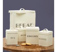 Orsina 5Pc Cream Kitchen Storage Set, Coffee, & Sugar Canisters With Utensil Holder, Ceramic Canisters With Lids