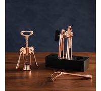 Orsina 5pc Rose Gold Kitchen Set, Utensil Tool Set with Black Block, Corkscrew, Can Opener, Garlic Press, Peeler Orsina Gold