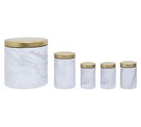 Orsina 5Pc White Marble Effect Storage Set, Kitchen Storage Set, 5 Piece Kitchen Canister Set, Metal Canisters Orsina White