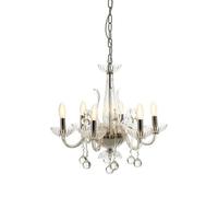 Orsina 6 Bulb Crystal Chandelier, Glass Arm Chandelier With Hanging K9 Orbs, Iron Frame Ceiling Light For Hallway