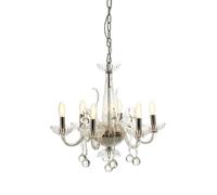Orsina 6 Bulb Crystal Chandelier, Glass Arm Chandelier With Hanging K9 Orbs, Iron Frame Ceiling Light For Hallway