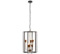 Orsina 6 Bulb Painted Bronze Pendant Lamp, Interlinked Matte Black Iron Shade, Hanging Light
