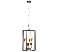 Orsina 6 Bulb Painted Bronze Pendant Lamp, Interlinked Matte Black Iron Shade, Hanging Light in Brown Orsina Brown