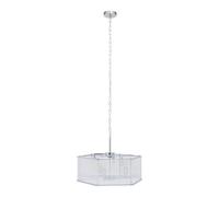 Orsina 6 Light Hexagonal Chrome Pendant Light, Adjustable Aluminium Chain Ceiling Fixture, Ribbed Glass Rods