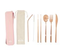 Orsina 6 Pc Straw Cutlery Set with Box, Spoon & Fork Set, Serving Fork & Spoon, Unique Cutlery Set in Rose Gold Orsina Rose Gold