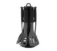 Orsina 6 Piece Silicone Kitchen Tool Set With Stand, Modern Silicone Utensil Set, Black And Grey Cooking Tool Set