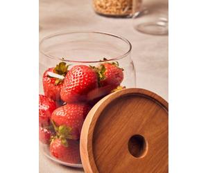 Orsina 860Ml Round Clear Glass Storage Jar With Acacia Wood Lid, Elegant Airtight Jar For Kitchen Organisation