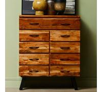 Orsina 9 Drawer Acacia Chest, Natural Solid Acacia Wood Storage Chest With Black Metal Legs, Multi Drawer Dresser