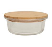 Orsina 950Ml Round Glass Container With Bamboo Lid, Glass Container With Airtight Lid, Airtight Glass Container