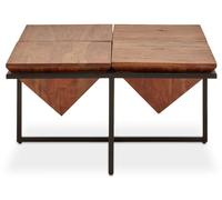 Orsina Acacia Pyramid Coffee Table, Solid Acacia Wood Square Coffee Table With Black Iron Frame, Centre Table in Brown Orsina Brown