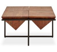 Orsina Acacia Pyramid Coffee Table, Solid Acacia Wood Square Coffee Table With Black Iron Frame, Centre Table