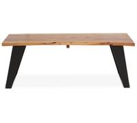 Orsina Acacia Wood And Looped Iron Base Coffee Table, Modern Scandinavian Coffee Table For Living Room, Wood Table