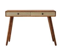 Orsina Acacia Wood Console Table With Embossed Drawers, Travel-Inspired 2 Drawer Entryway Table