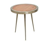 Orsina Acacia Wood Round Side Table-Metallic Small Table-Gold Aluminium Framed Bedside Table-Natural Round Table in Natural Orsina Natural