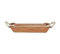 Orsina Acacia Wood Small Serving Dish, Lightweight Decorative Tray With Aluminium Handles, Durable Rustic Platter