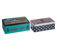 Premier Housewares 507318 Kitchen Storage Tin, Rectangular, Multi-Colour, Set of 2 - Pirate, 13 x 20 x 7 cm
